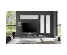 Parete pensile per soggiorno Cube: 3 pensili e porta TV / Bianco-Rovere grigio