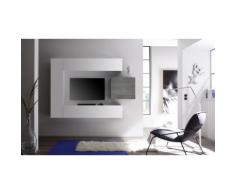 Parete pensile per soggiorno Cube: 3 pensili 1 cubo / Bianco-Rovere grigio