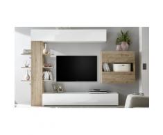Parete soggiorno Sorano 709007-2K: Bianco lucido/Rovere
