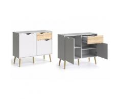 : Credenza Scandi 2 ante 1 cassetto / Bianco-frassino
