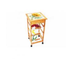 Carrello Cucina in legno con 3 Cestelli Acciaio e 9 Mattonelle in Ceramica