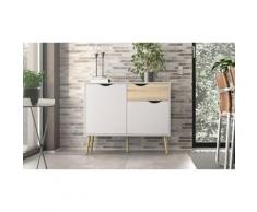 Credenza Scandi con 2 ante e 1 cassetto / Bianco/Frassino