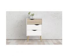: 1 comodino / Modello con 3 cassetti / Bianco-Rovere