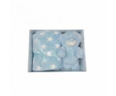 Set 2pz confezione regalo copertina coperta culla carrozzina pois con peluche bimbo neonato T&R cielo TU