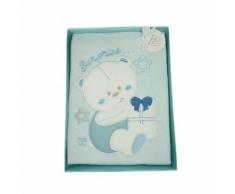 Copertina coperta culla carrozzina bimbo neonato ricamo orsetto T&R celeste TU