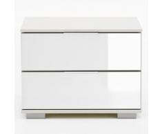 Comodino Girasole S con due cassetti in bianco opaco e vetro bianco