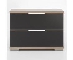 Comodino Girasole S con due cassetti in essenza rovere fresato e vetro grigio