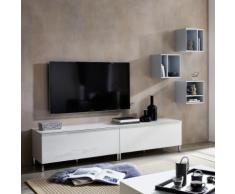 Parete attrezzata Larino XI in vetro laccato bianco e nordic blue