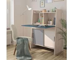 Scrittoio Lucien in rovere biondo, bianco, grigio e blu cobalto