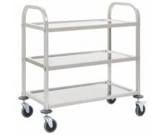 vidaXL Carrello da Cucina a 3 Livelli 87x45x83,5 cm in Acciaio Inox