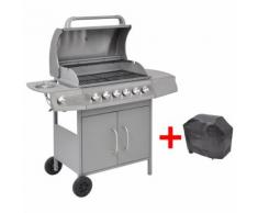 vidaXL Griglia Barbecue a Gas 6+1 Fornelli Argento