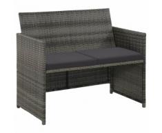 vidaXL Divano da Giardino a 2 Posti con Cuscini Grigio in Polyrattan