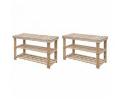 vidaXL Scarpiera 2 in 1con Panca 2 pz Legno Massello