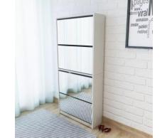 vidaXL Scarpiera a 4 Strati a Specchio Bianca 63x17x134 cm