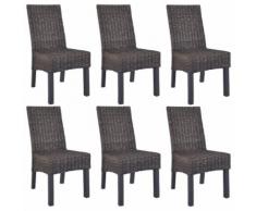 vidaXL Sedie Sala da Pranzo 6 pz in Rattan Kubu e Legno di Mango Marroni