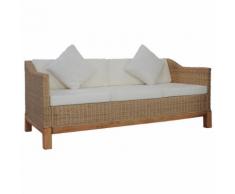 vidaXL Divano a 3 Posti con Cuscini in Rattan Naturale