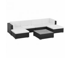 vidaXL Set Divani da Giardino 7 pz con Cuscini in Polyrattan Nero