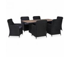 vidaXL Set Mobili da Pranzo per Giardino 7 pz in Polyrattan Nero