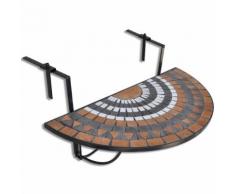 vidaXL Tavolo Sospeso da Balcone in Terracotta e Bianco a Mosaico