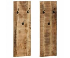 vidaXL Appendiabiti a Parete 2pz in Legno Massello di Mango 36x110x3cm