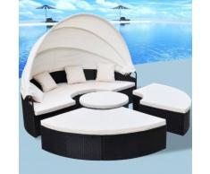 vidaXL Lettino Prendisole da Giardino in Polyrattan Nero