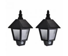 vidaXL Lampade Solari da Parete 2 pz con Sensore di Movimento Nero
