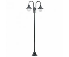 vidaXL Lampione da Giardino E27 220 cm Alluminio 2 Lampade Verde Scuro