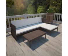 vidaXL Set Divani da Giardino 3 pz con Cuscini in Polyrattan Marrone