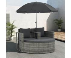 vidaXL Divano da Giardino 2 Posti Cuscini Ombrellone Grigio Polyrattan