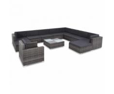 vidaXL Set Divani da Giardino 12 pz con Cuscini in Polyrattan Grigio