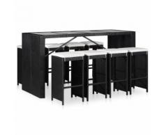vidaXL Set Mobili da Pranzo per Giardino 9 pz in Polyrattan Nero