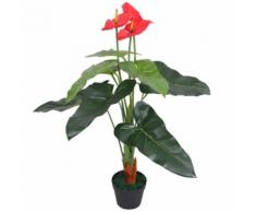vidaXL Anturium Pianta Artificiale con Vaso 90 cm Rosso e Giallo