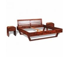 vidaXL Letto e 2 Comodini in Legno Massello di Acacia 180x200 cm