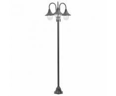 vidaXL Lampione da Giardino E27 220 cm Alluminio 3 Lampade Bronzo