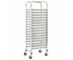 vidaXL Carrello da Cucina per 16 Vassoi 65,5x48,5x165cm Acciaio Inox
