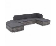 vidaXL Set Divani da Giardino 6 pz con Cuscini in Polyrattan Grigio