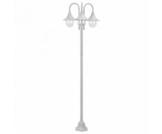 vidaXL Lampione da Giardino E27 220 cm in Alluminio 3 Lampade Bianco