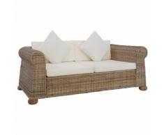 vidaXL Divano a 2 Posti con Cuscini in Rattan Naturale