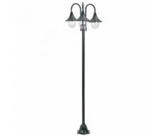 vidaXL Lampione da Giardino E27 220 cm Alluminio 3 Lampade Verde Scuro