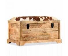 vidaXL Cassapanca in Vera Pelle e Legno Massello di Mango 80x44x44 cm