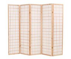 vidaXL Paravento Pieghevole 5 Ante Stile Giapponese 200x170cm Naturale