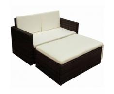 vidaXL Set Divani da Giardino 2 pz con Cuscini in Polyrattan Marrone