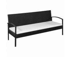 vidaXL Divano da Giardino a 3 Posti con Cuscini in Polyrattan Nero
