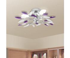 vidaXL Lampada Soffitto Foglie Bianco e Viola Cristallo Acrilico 3xE14