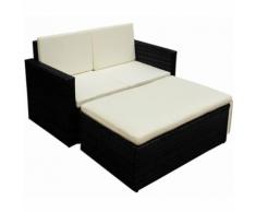 vidaXL Set Divani da Giardino 2 pz con Cuscini in Polyrattan Nero