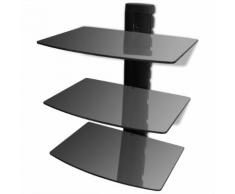 vidaXL Supporto con 3 Mensole di Vetro Montaggio a Muro per DVD Nero