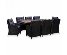 vidaXL Set Mobili da Pranzo per Giardino 9 pz in Polyrattan Nero