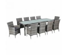vidaXL Set da Pranzo da Giardino 11 pz con Cuscini Polyrattan Grigio