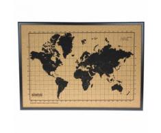 milimetrado Bacheca con Planisfero Sughero Legno Nero Marrone 70x50cm