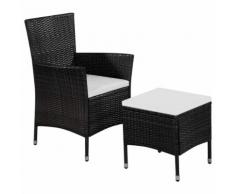 vidaXL Sedia da Esterno con Sgabello e Cuscini in Polyrattan Nero